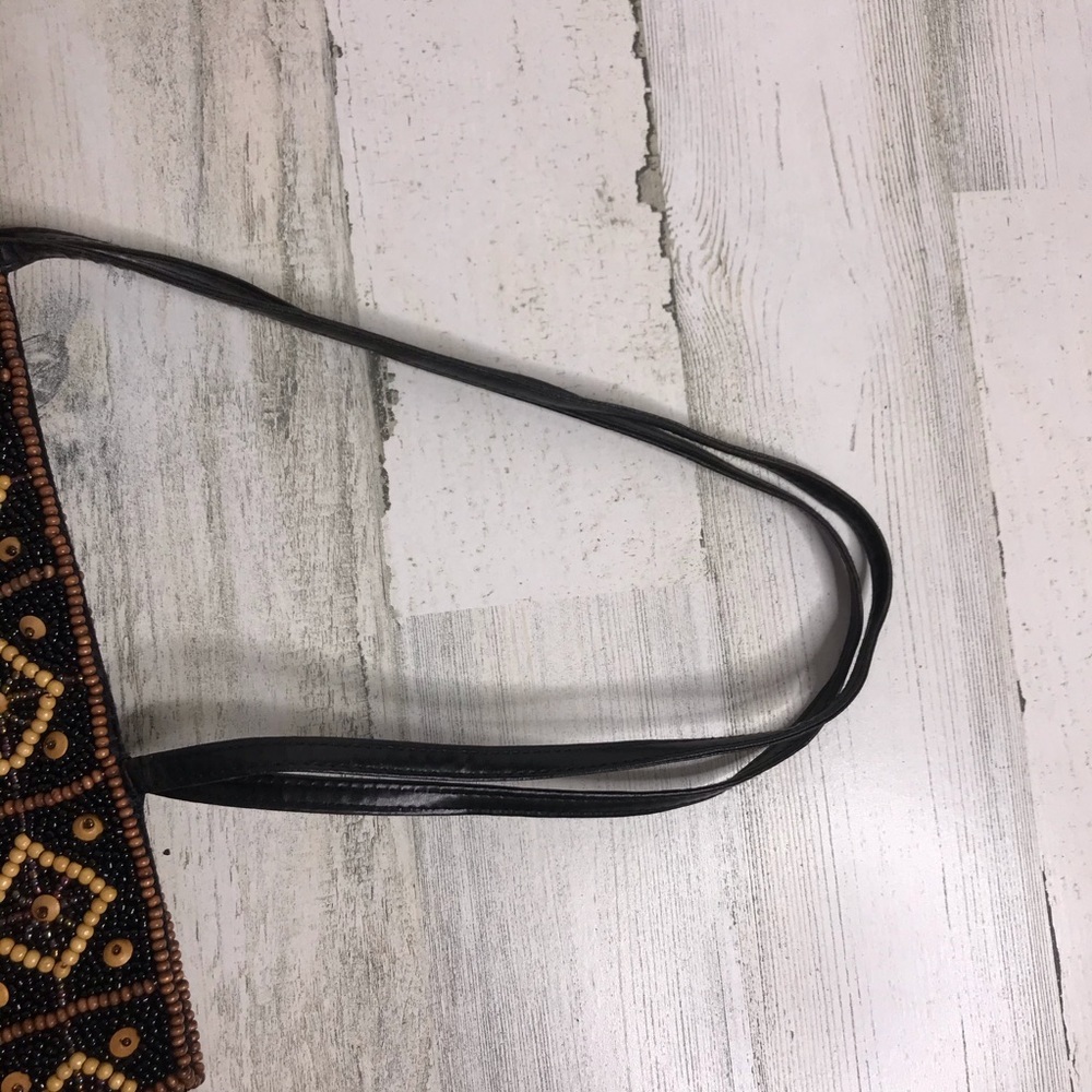 beaded double leather handle shoulder bag - Picture 6 of 7